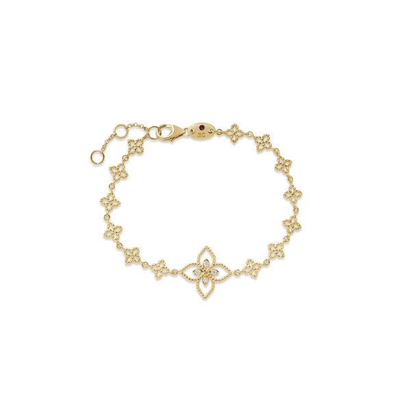Principessa Yellow Gold and Diamond Flower Chain Bracelet